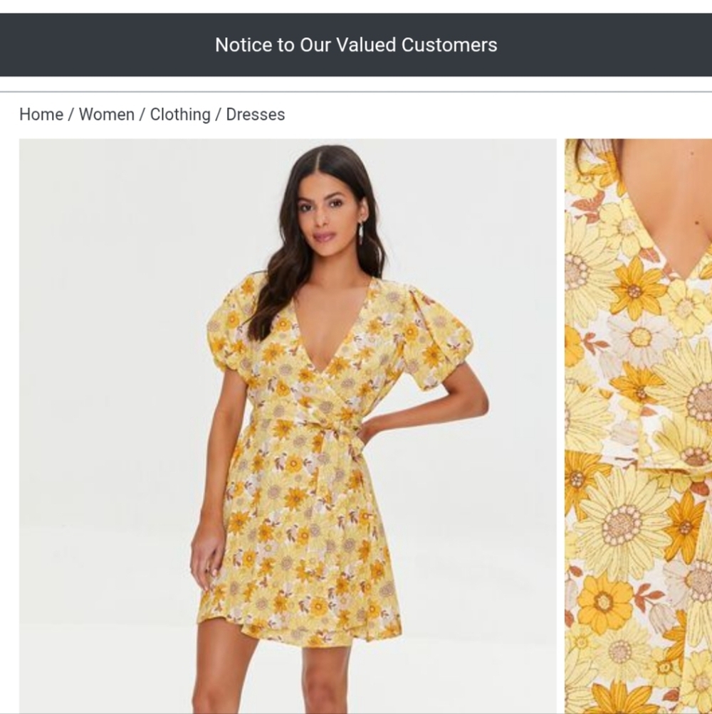 FOREVER 21 Floral Yellow Wrap Dress Size L